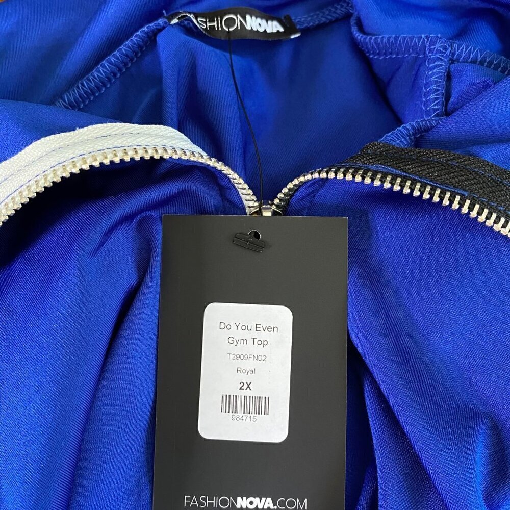 Fashion Nova NWT Royal Blue Mock Neck Top, Do You Even Gym Women's Size 2X - Picture 9 of 11